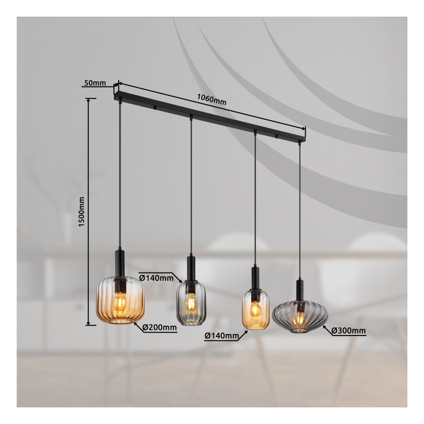 Globo - Riippuvalaisin kaapelilla 4xE27/60W/230V