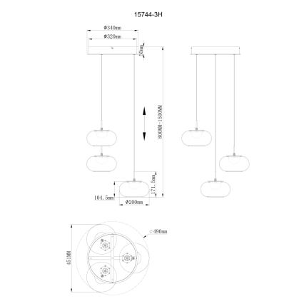 Globo - LED-kattokruunu johdossa 3xLED/6W/230V