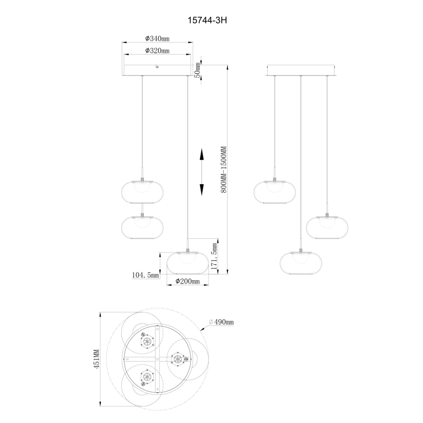 Globo - LED-kattokruunu johdossa 3xLED/6W/230V