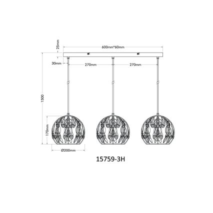 Globo - Kattokruunu johdossa 3xE27/40W/230V