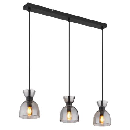 Globo - Kattokruunu johdossa 3xE14/40W/230V musta/savuinen