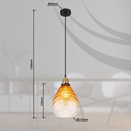 Globo - Kattokruunu johdossa 1xE27/60W/230V halkaisija 21 cm oranssi