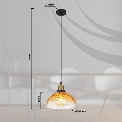 Globo - Kattokruunu johdossa 1xE27/60W/230V halkaisija 25 cm oranssi