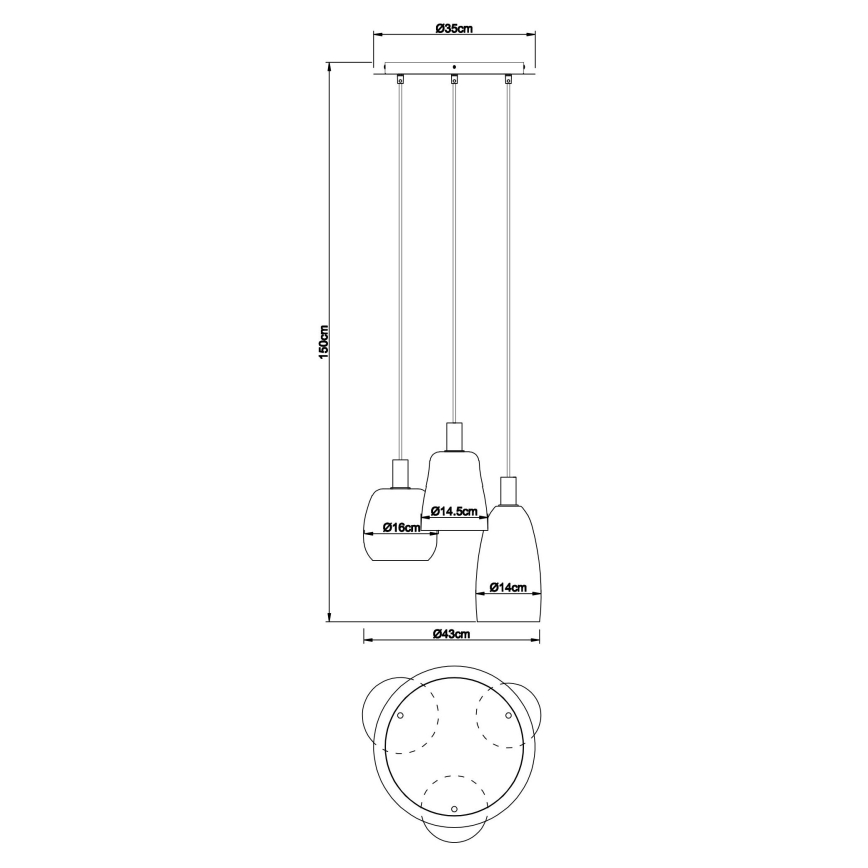 Globo - Kattokruunu johdossa 3xE14/40W/230V halkaisija 43 cm messinki