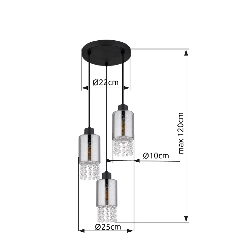 Globo - Kattokruunu johdossa 3xE27/40W/230V halkaisija 25 cm musta