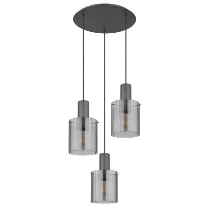 Globo - Kattokruunu johdossa 3xE27/40W/230V halkaisija 48 cm harmaa