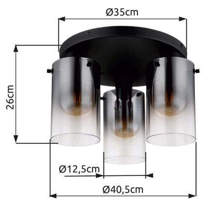 Globo - Kiinteä kattokruunu 3xE27/40W/230V halkaisija 40,5 cm musta