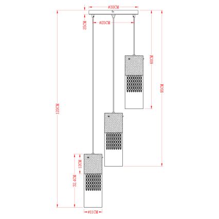 Globo - Kattokruunu johdossa 3xE27/60W/230V halkaisija 30 cm kulta
