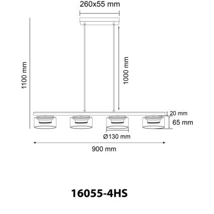 Globo - LED-kattokruunu johdossa 4xGX53/6W/230V savuinen/musta