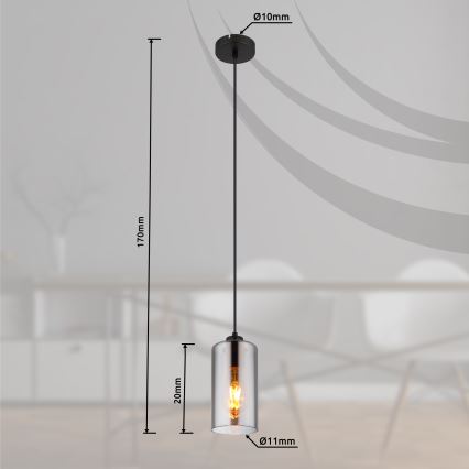 Globo - Kattokruunu johdossa 1xE27/25W/230V halkaisija 11 cm musta