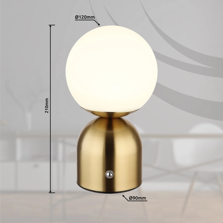 Globo - Himmennettävä LED-kosketuspöytävalaisin LED/2,5W/3,7V 2700K/4000K/6500K 1800 mAh USB messinki