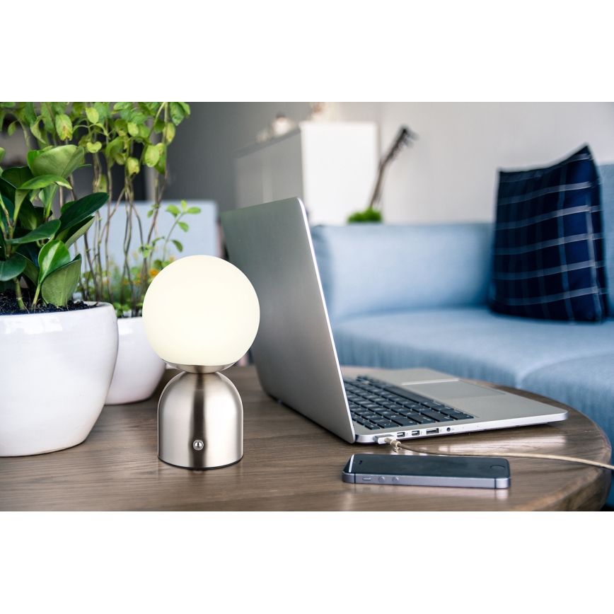 Globo - Himmennettävä LED-kosketuspöytävalaisin LED/2,5W/3,7V 2700K/4000K/6500K 1800 mAh USB mattakromi