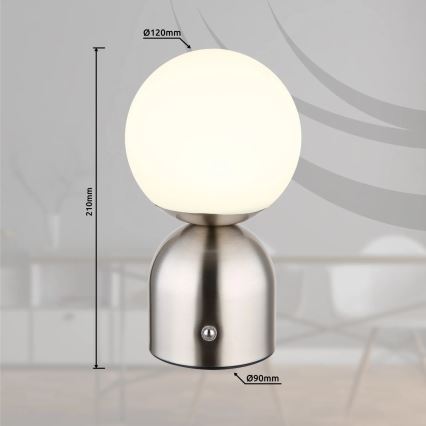 Globo - Himmennettävä LED-kosketuspöytävalaisin LED/2,5W/3,7V 2700K/4000K/6500K 1800 mAh USB mattakromi