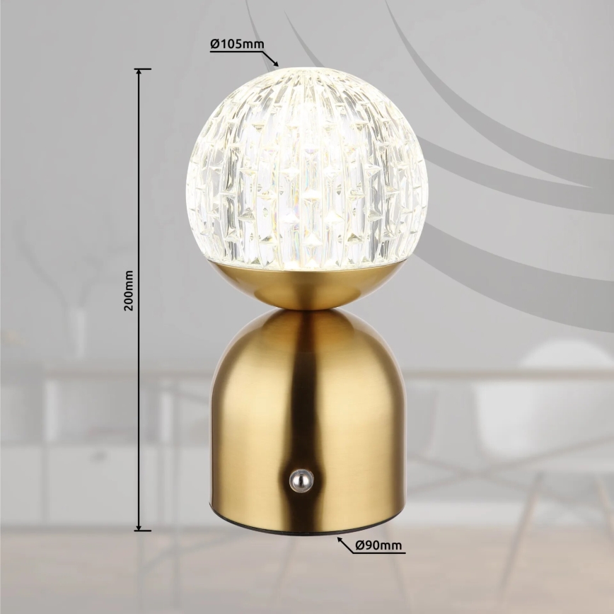 Globo - Himmennettävä LED-kosketuspöytävalaisin LED/2,5W/3,7V 2700/4000/6500K 1800 mAh USB messinki