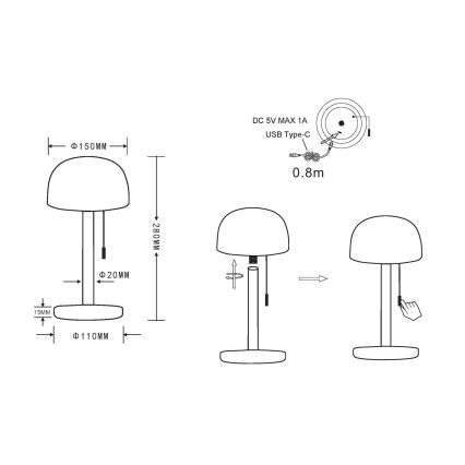 Globo - LED Ladattava pöytävalaisin LED/1,5W/3,7V 3000/4200/6000K 1800mAh messinki