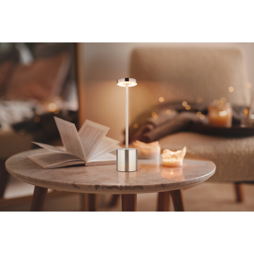 Globo - Himmennettävä LED-kosketuspöytävalaisin LED/1,2W/3,7V 2000K/3500K/7000K 1200 mAh USB mattakromi