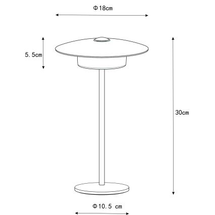 Globo - LED Ulkotila ladattava kosketus pöytävalaisin LED/3W/3,7V 1800/2700/3000K IP44 1800 mAh musta