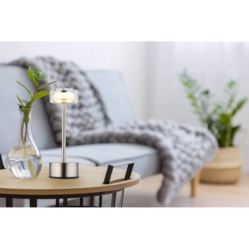 Globo - LED Himmennettävä ladattava kosketuspöytävalaisin LED/2,5W/3,7V 2700/4000/6500K 1800mAh mattakromi