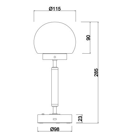 Globo - LED Himmennettävä ladattava kosketuspöytävalaisin LED/2,5W/5V 1800mAh 2700/4000/6500K mattakromi