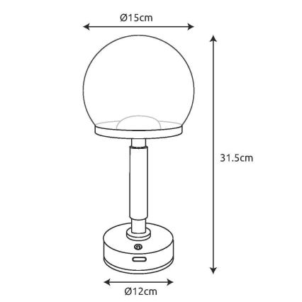 Globo - LED Himmennettävä ladattava kosketuspöytävalaisin LED/2,5W/5V 1800mAh 2700/4000/6500K musta
