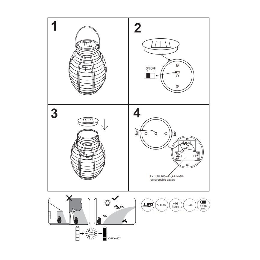 Globo - LED Aurinkokennovalo LED/0,06W/3,2V IP44 rottinki