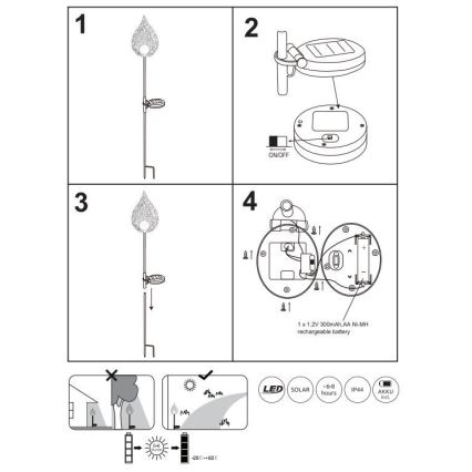 Globo - LED aurinkovalo LED/0,06W/3,2V 300mAh IP44