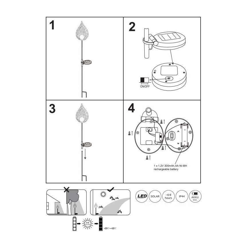 Globo - LED aurinkovalo LED/0,06W/3,2V 300mAh IP44