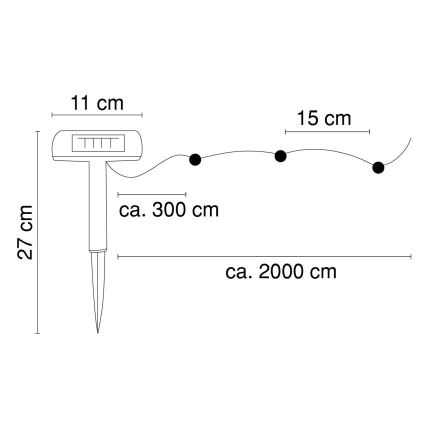 Globo - LED-aurinkoketju 20 m 120xLED/2,4V 2xAAA IP44 600 mAh