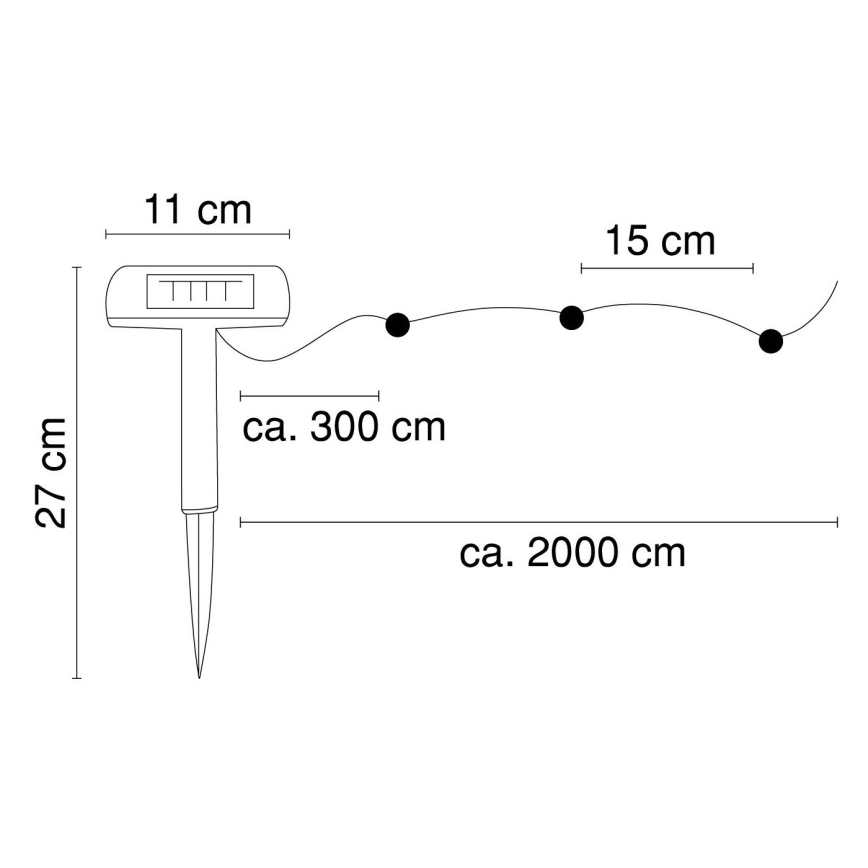 Globo - LED-aurinkoketju 20 m 120xLED/2,4V 2xAAA IP44 600 mAh