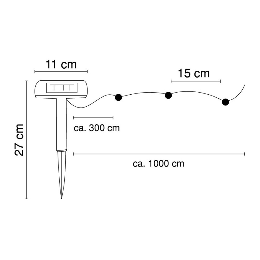 Globo - LED-aurinkoketju 10 m 50xLED/2,4V IP44