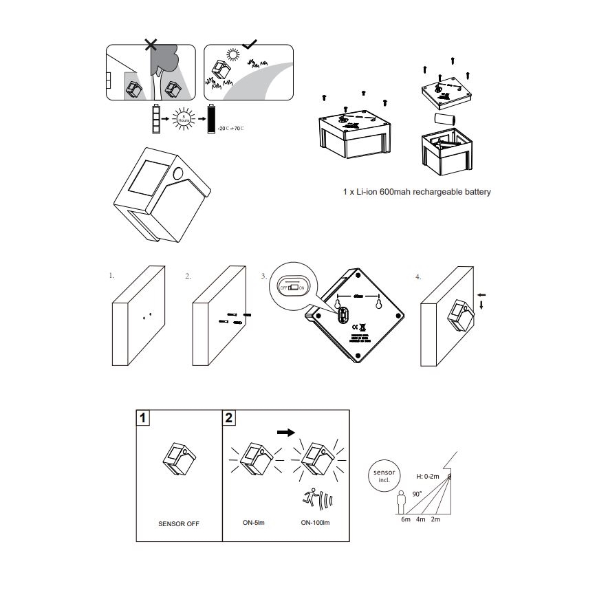Globo - LED aurinkokennovalo anturilla LED/0,48W/3V IP44 600 mAh