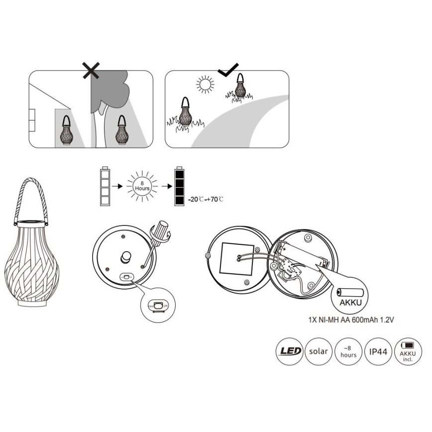 Globo - LED aurinkovalo LED/0,06W/3V IP44 bambu