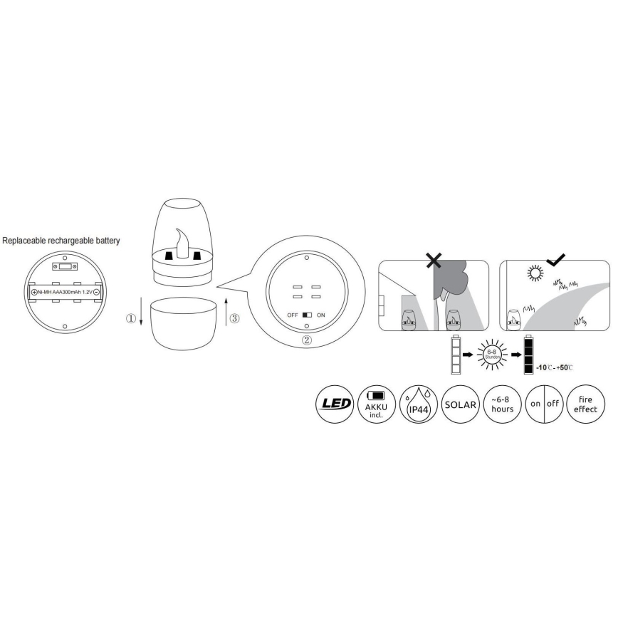 Globo - LED aurinkovalo LED/0,02W/1,2V 1800K IP44