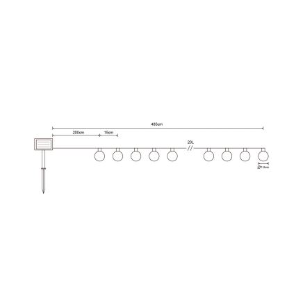 Globo - LED-aurinkoketju 20xLED/0,06W/3,2V 285 cm IP44