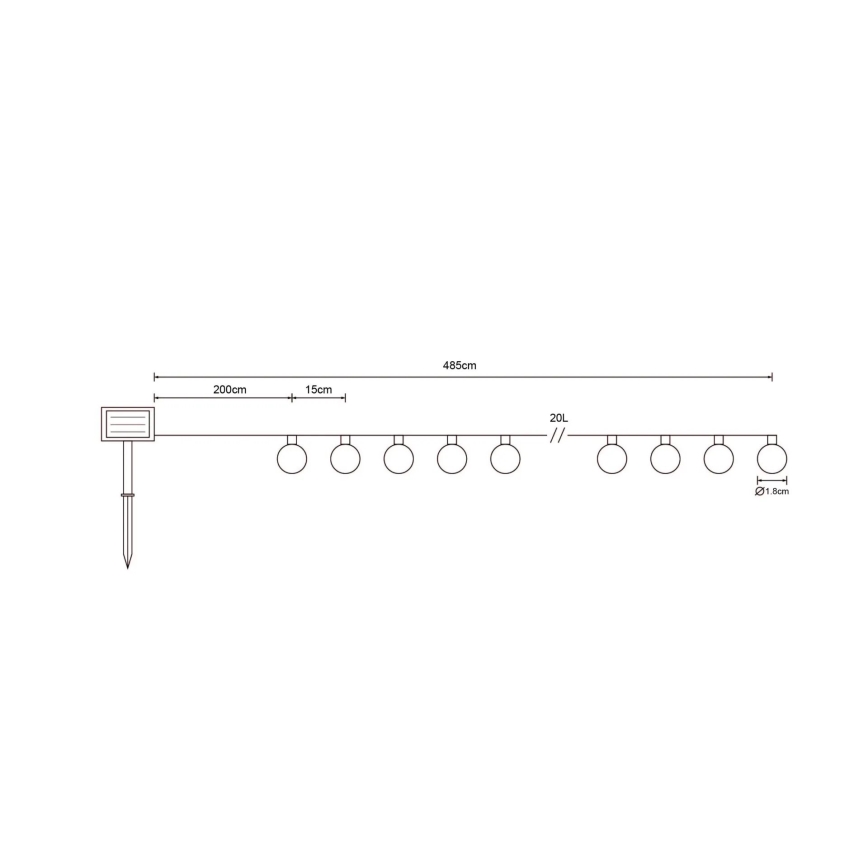 Globo - LED-aurinkoketju 20xLED/0,06W/3,2V 285 cm IP44