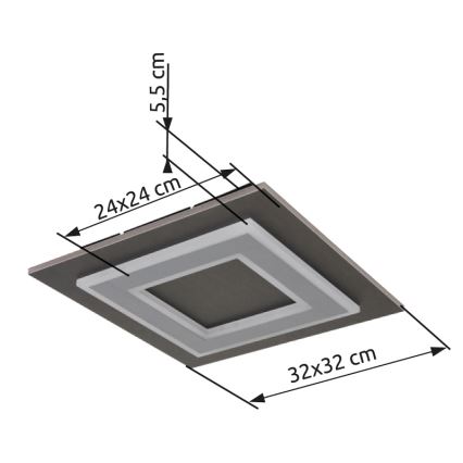 Globo - LED-kattovalaisin LED/24W/230V 3000K 32x32 cm antrasiitti