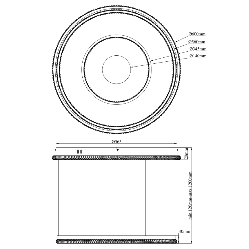 Globo - Himmennettävä LED-kattokruunu johdossa LED/54W/230V 2700-6500K halkaisija 60 cm musta + kauko-ohjaus