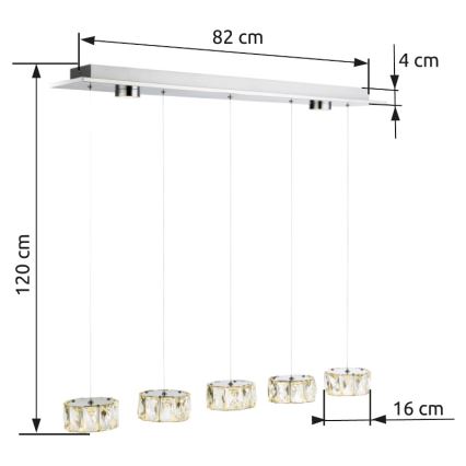 Globo - LED-kattokruunu johdossa LED/52W/230V 4000K kiiltävä kromi/läpinäkyvä