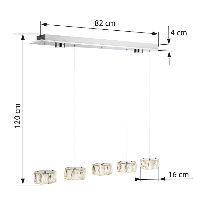 Globo - LED-kattokruunu johdossa LED/52W/230V 4000K kiiltävä kromi/läpinäkyvä