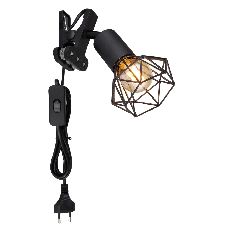 Globo - Seinävalaisin klipsillä 1xE14/40W/230V musta