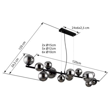Globo - LED-kattokruunu johdossa 13xG9/3,5W/230V savuinen/musta