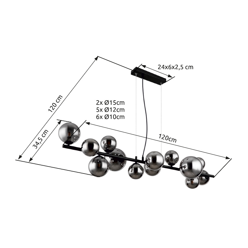 Globo - LED-kattokruunu johdossa 13xG9/3,5W/230V savuinen/musta
