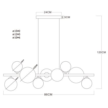 Globo - LED-kattokruunu johdossa 9xG9/3W/230V messinki
