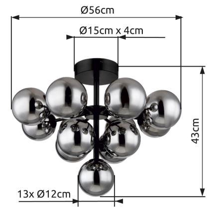 Globo - Kiinteä kattokruunu 13xG9/5W/230V halkaisija 56 cm musta