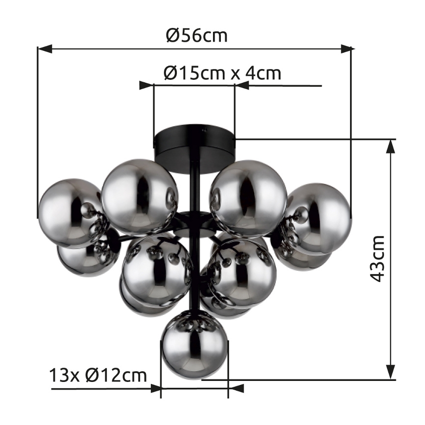 Globo - Kiinteä kattokruunu 13xG9/5W/230V halkaisija 56 cm musta