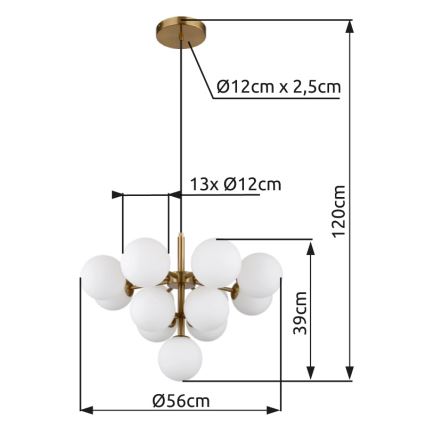 Globo - Kattokruunu johdossa 13xG9/5W/230V halkaisija 56 cm kulta