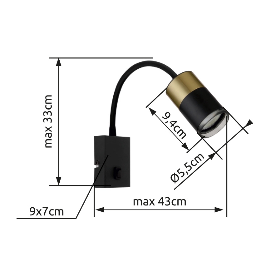 Globo - Seinäkohdevalo 1xGU10/25W/230V musta/kulta