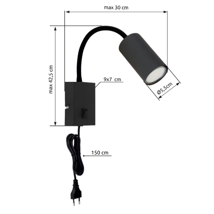Globo - Joustava seinävalaisin 1xGU10/25W/230V musta