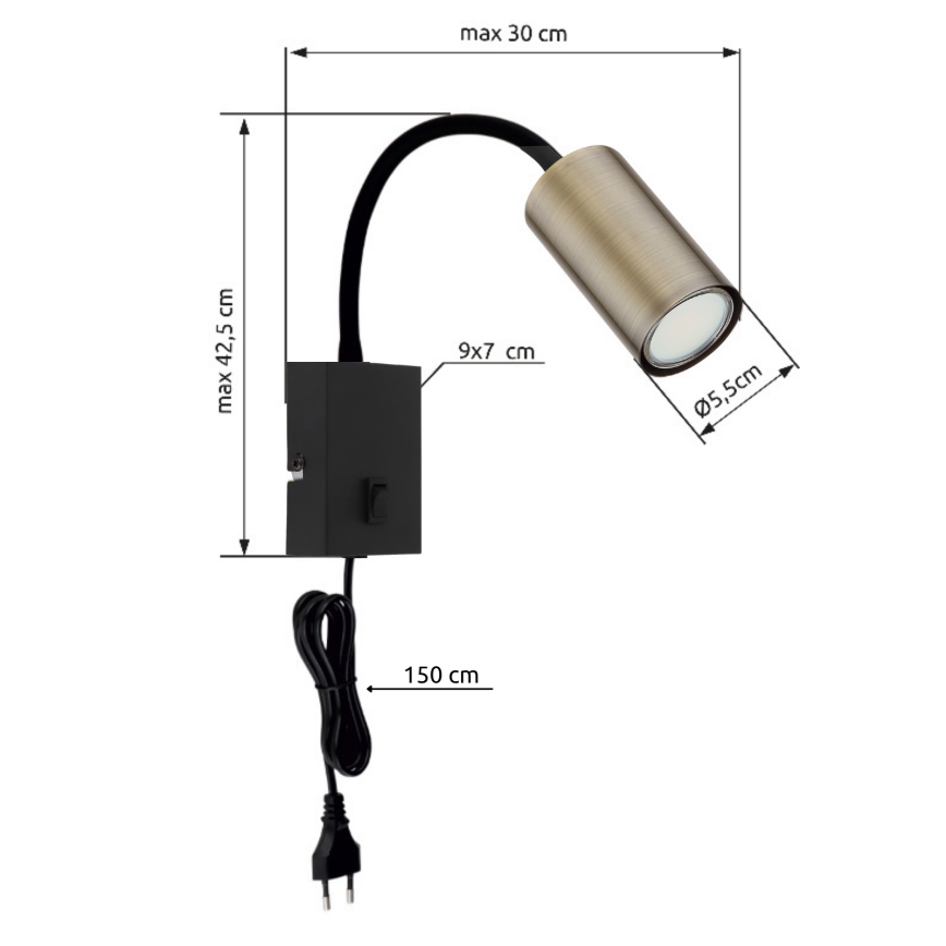 Globo - Joustava seinävalaisin 1xGU10/25W/230V musta/messinki