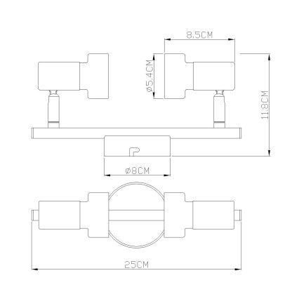Globo - Kohdevalo  2xGU10/25W/230V musta/kulta
